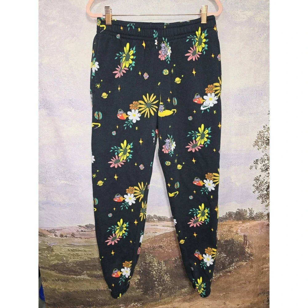Nike Psychedelic  Alien Mushroom Outer Space Print Soft Joggers Black Sz Small